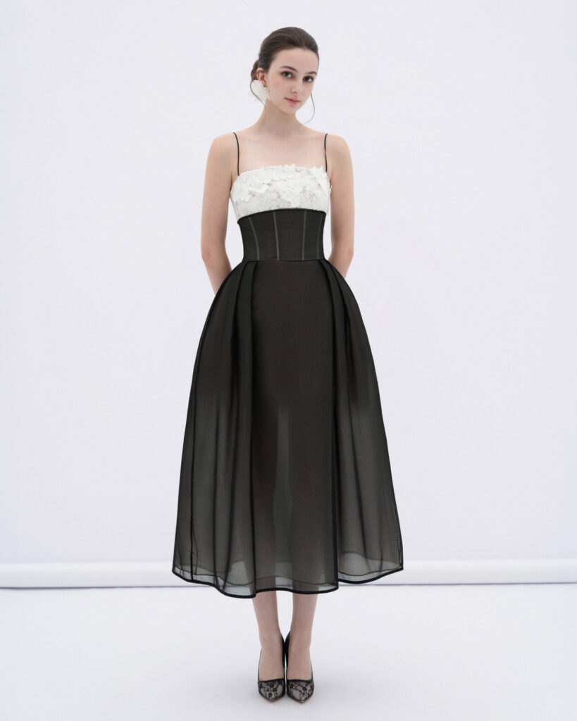 Vela mesh midi dress with floral lace