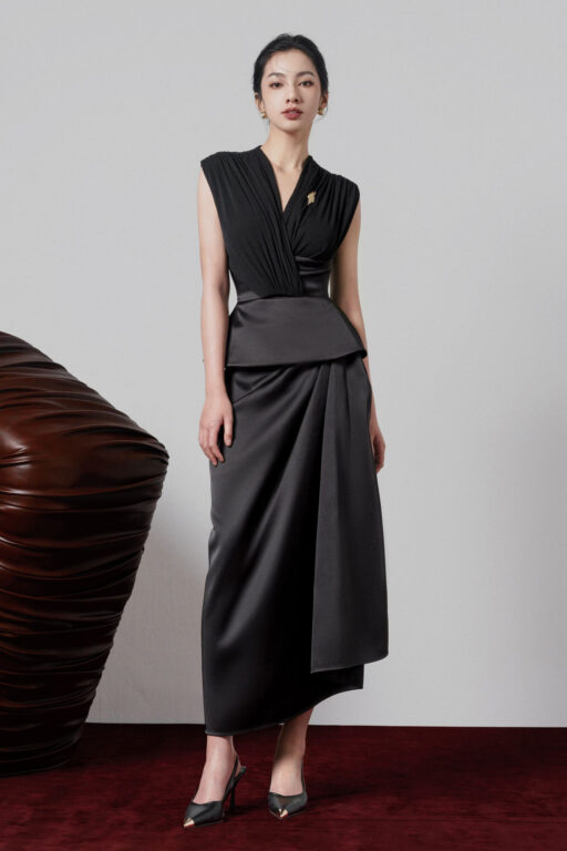 Yule asymmetrical drapping midi skirt
