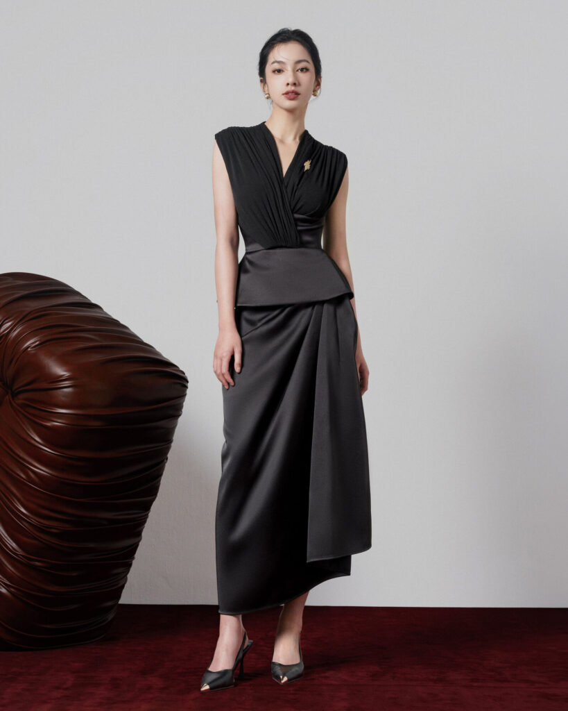 Yule asymmetrical drapping midi skirt