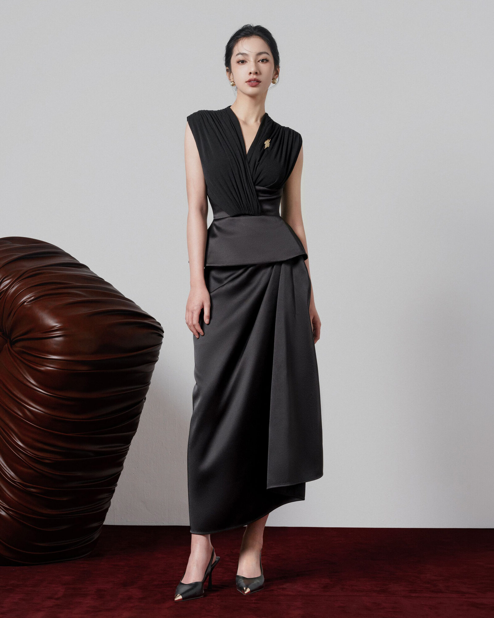 Yule asymmetrical drapping midi skirt