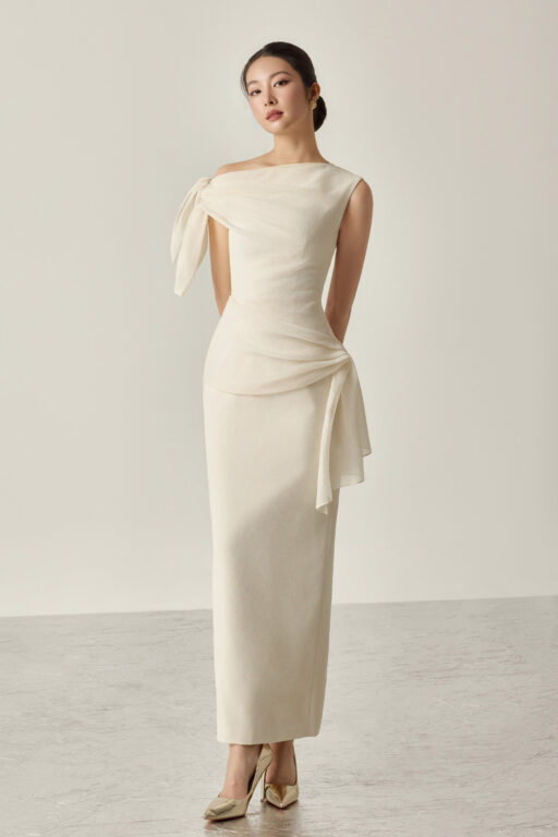 Aly Midi Dress With Bow Detail On The Shoulder