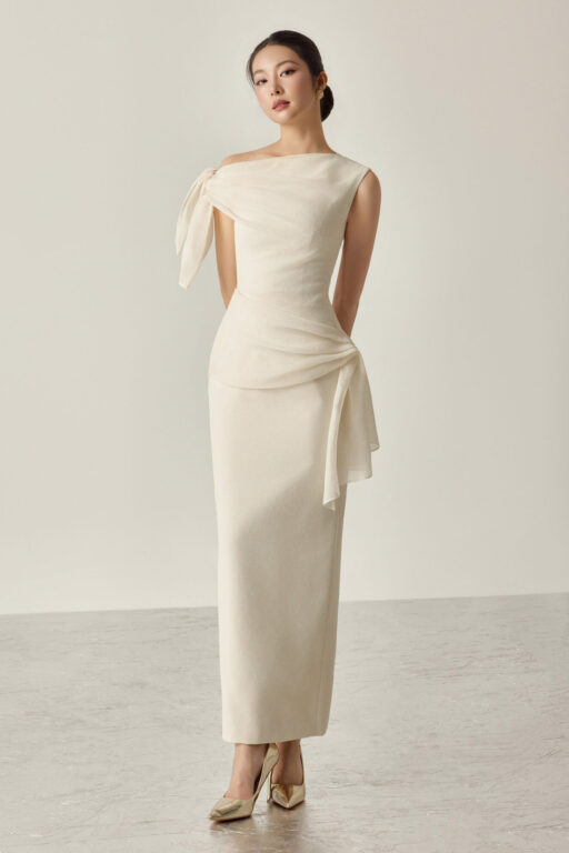 Aly Midi Dress With Bow Detail On The Shoulder