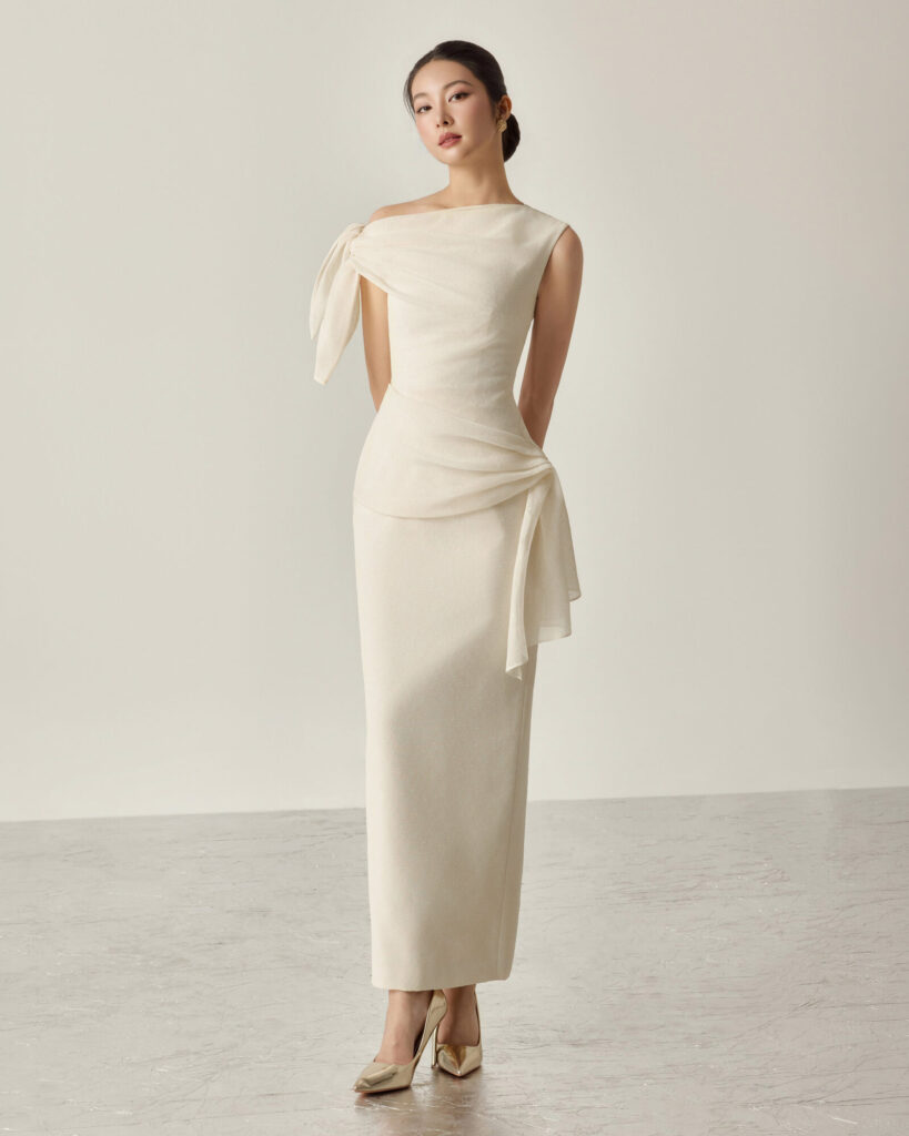 Aly Midi Dress With Bow Detail On The Shoulder