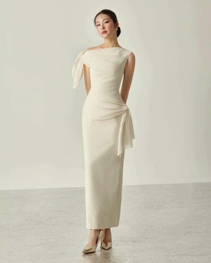 Aly Midi Dress With Bow Detail On The Shoulder