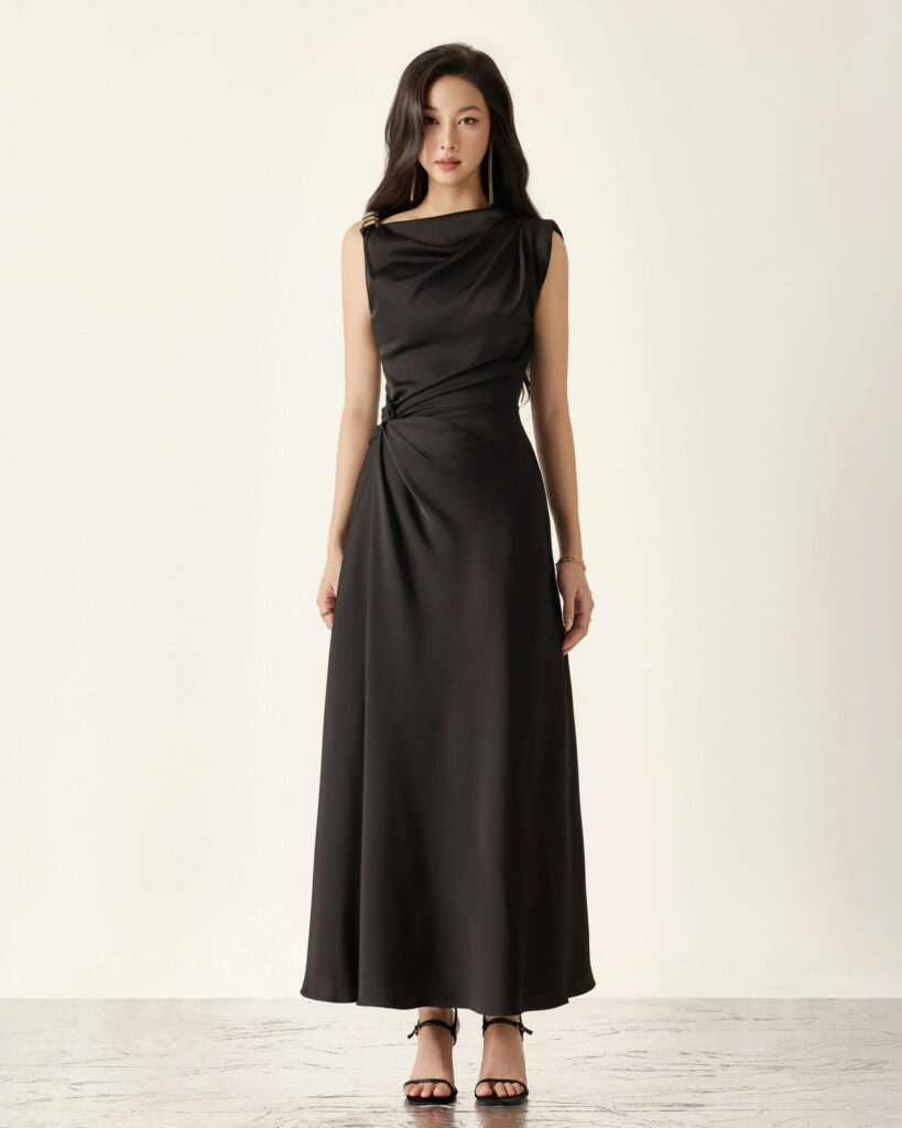 Brise Twisted Midi Drape Dress