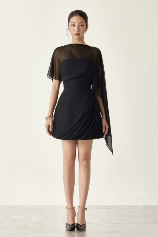 Catherine Mini Chiffon Dress With Cape