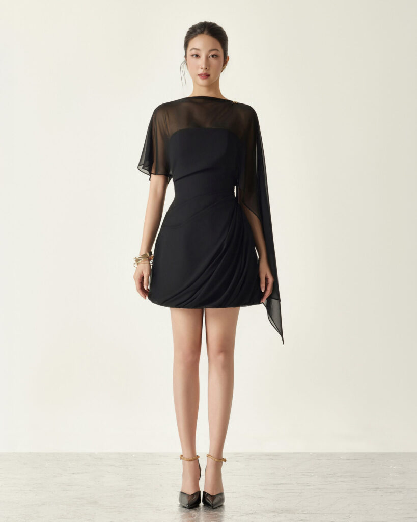 Catherine Mini Chiffon Dress With Cape