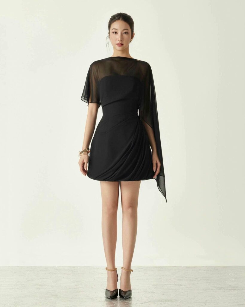 Catherine Mini Chiffon Dress With Cape