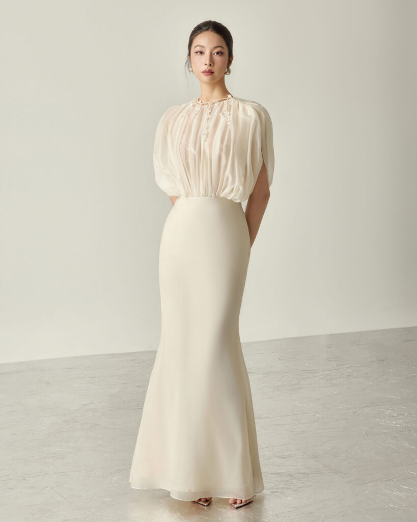 Clio Sheer Ruched Midi Dress