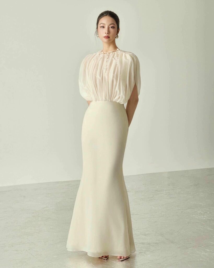 Clio Sheer Ruched Midi Dress