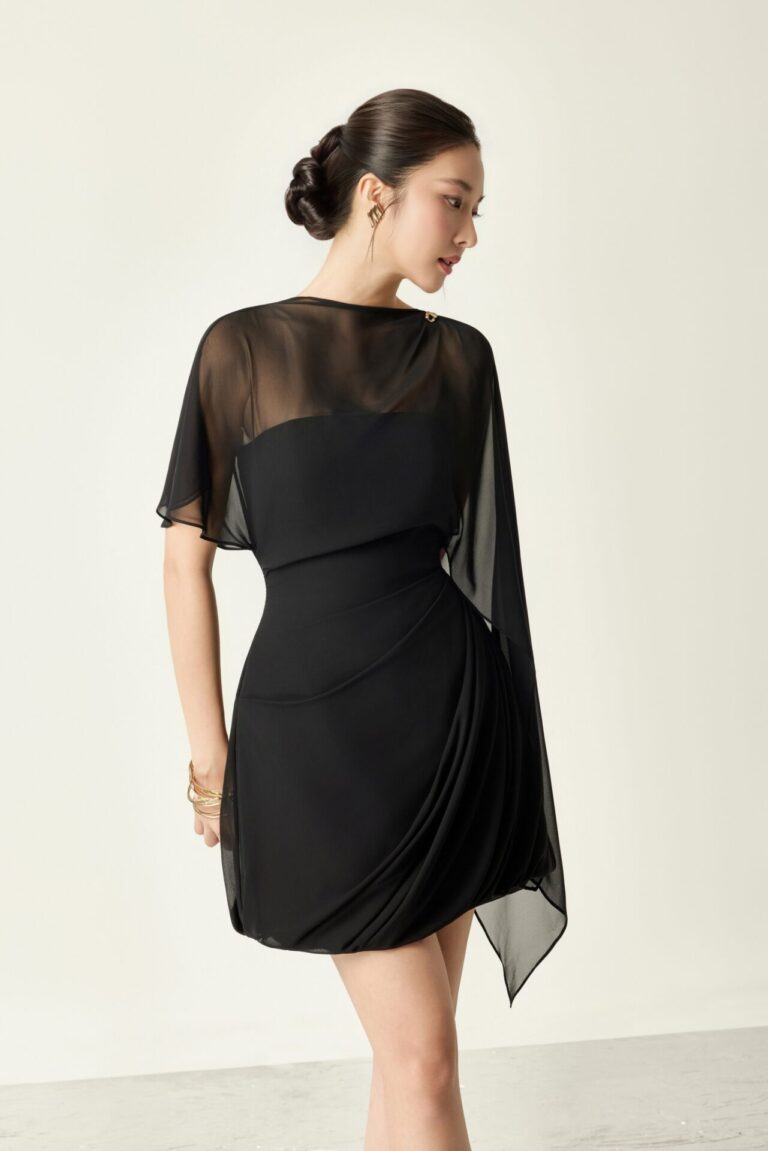 Catherine Mini Chiffon Dress With Cape