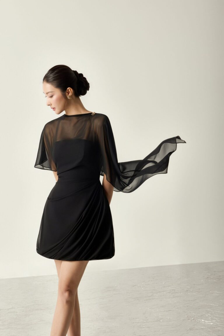 Catherine Mini Chiffon Dress With Cape