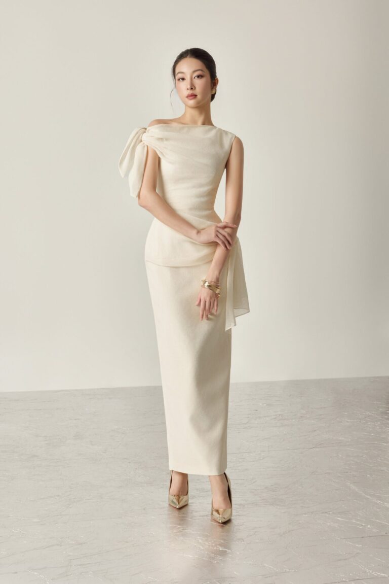 Aly Midi Dress With Bow Detail On The Shoulder