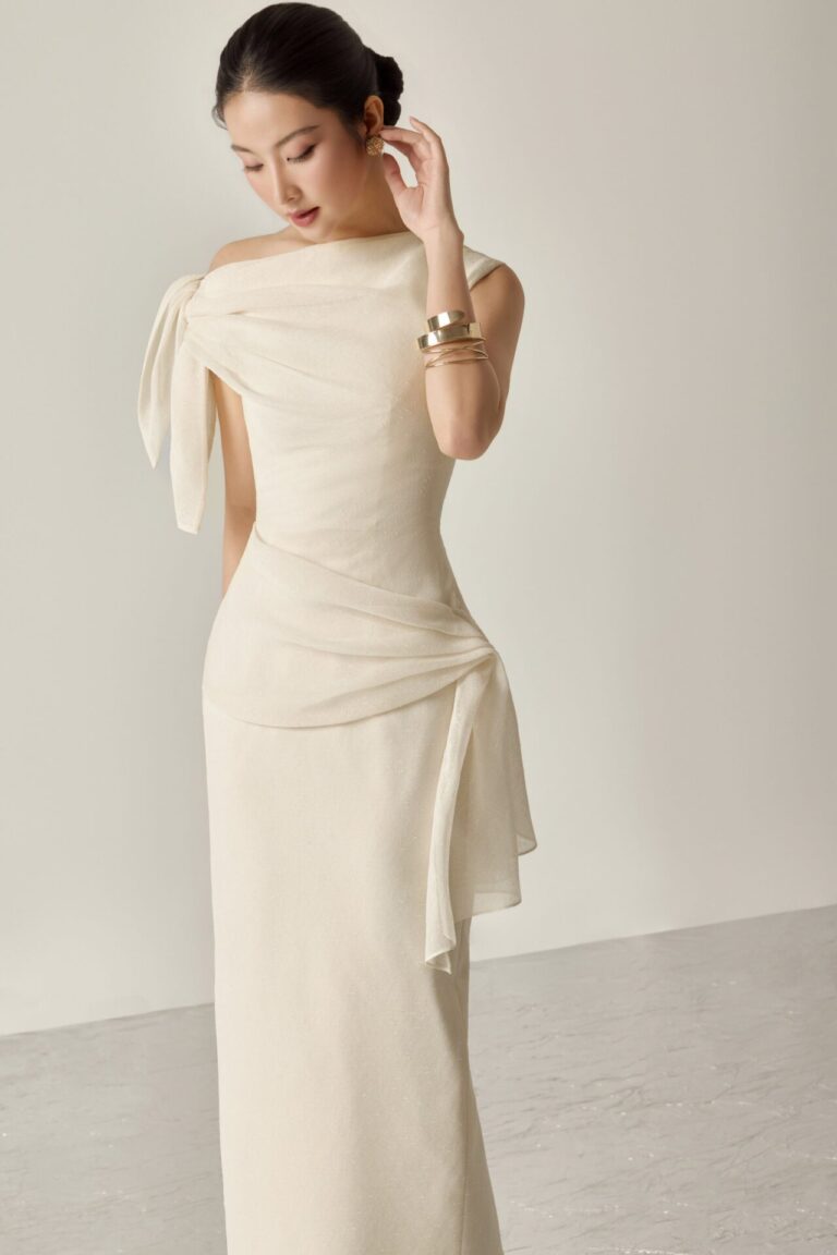 Aly Midi Dress With Bow Detail On The Shoulder
