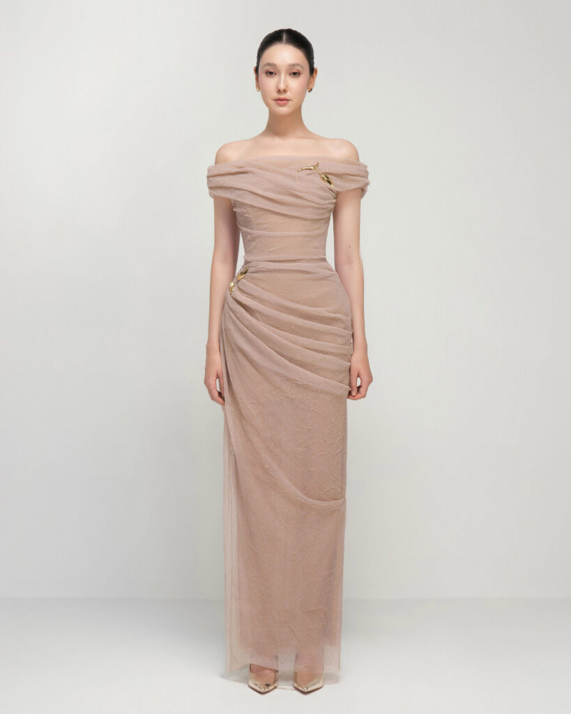 Bianca draped illusion dress