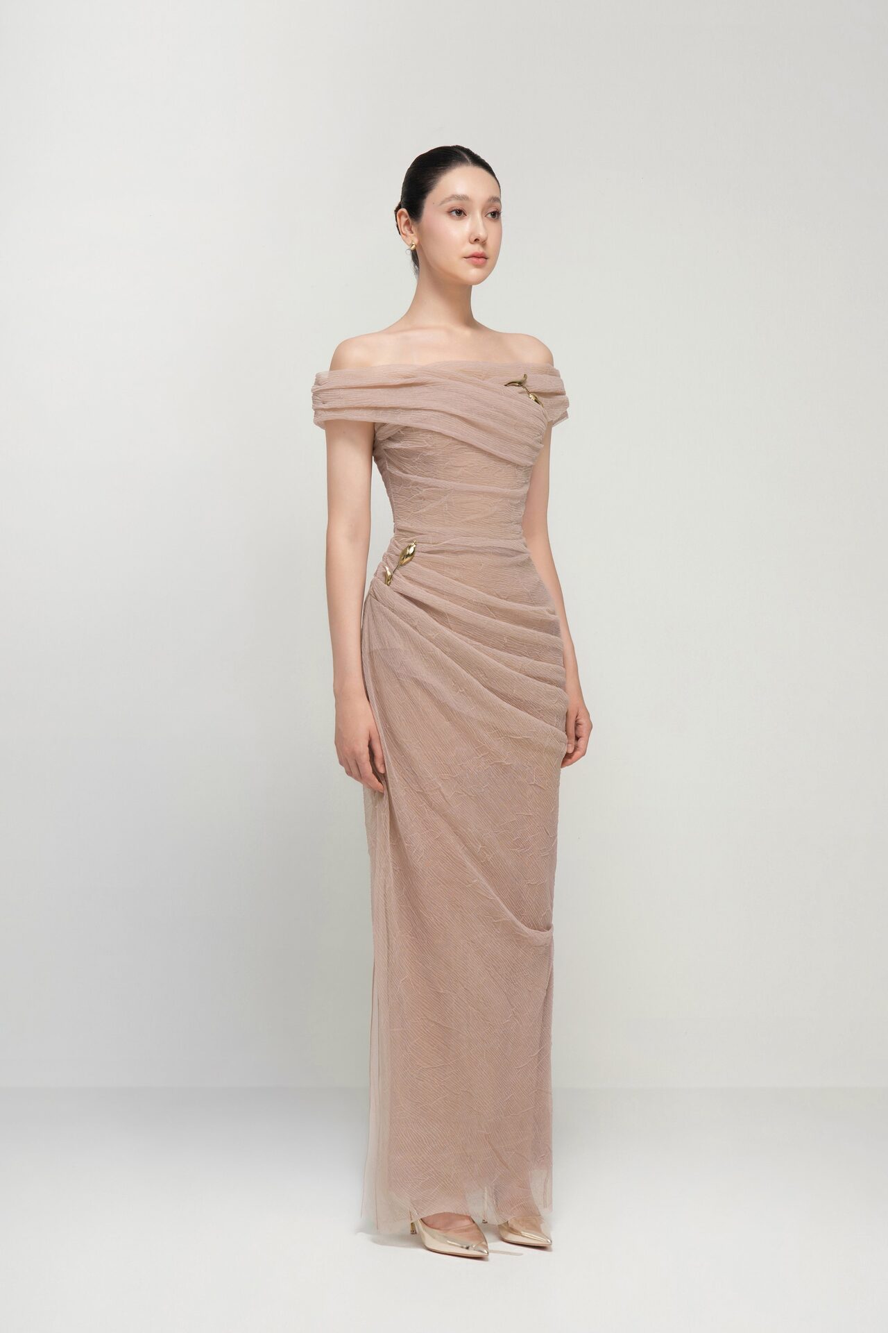 Bianca draped illusion dress