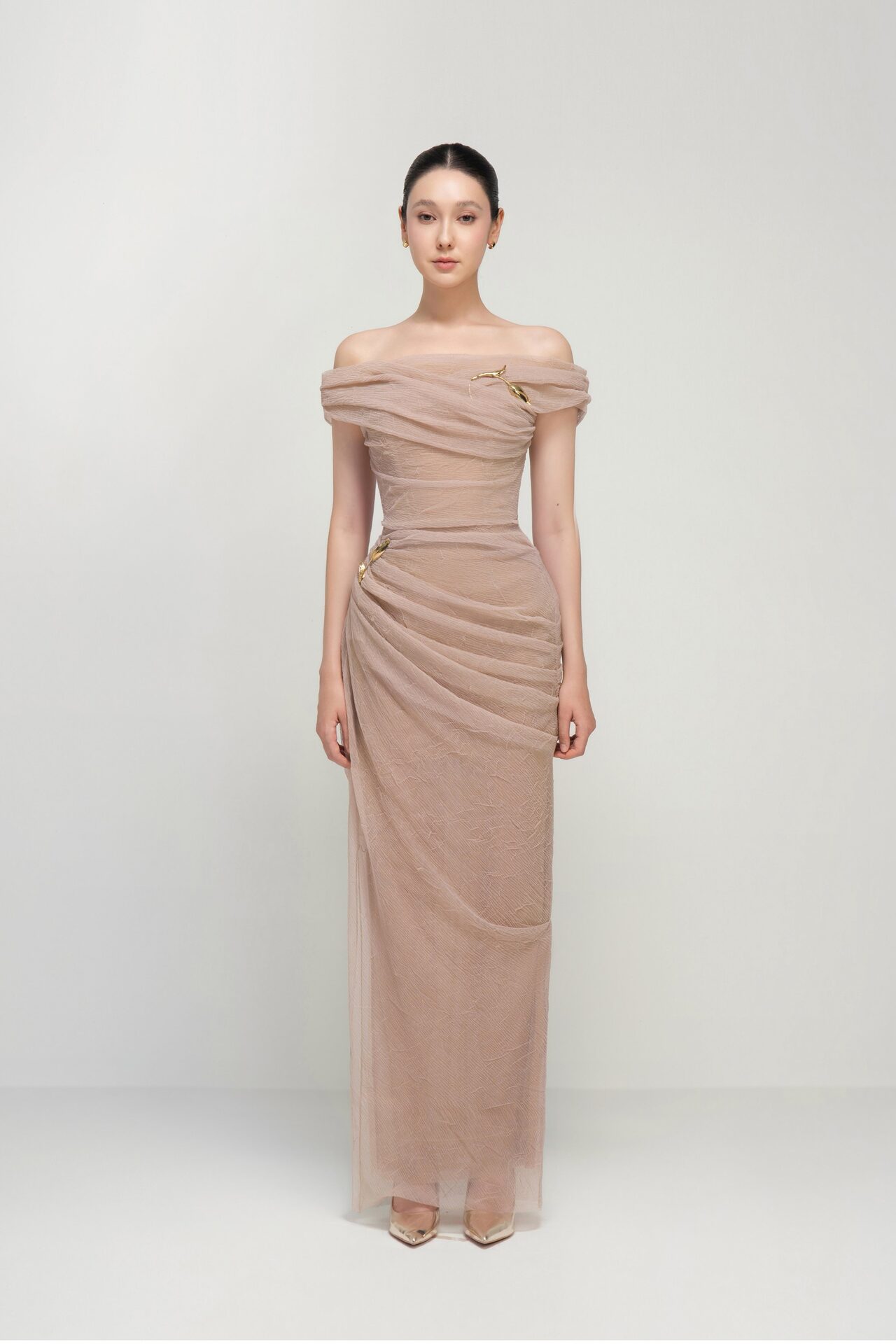 Bianca draped illusion dress