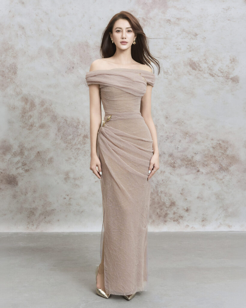 Bianca draped illusion dress