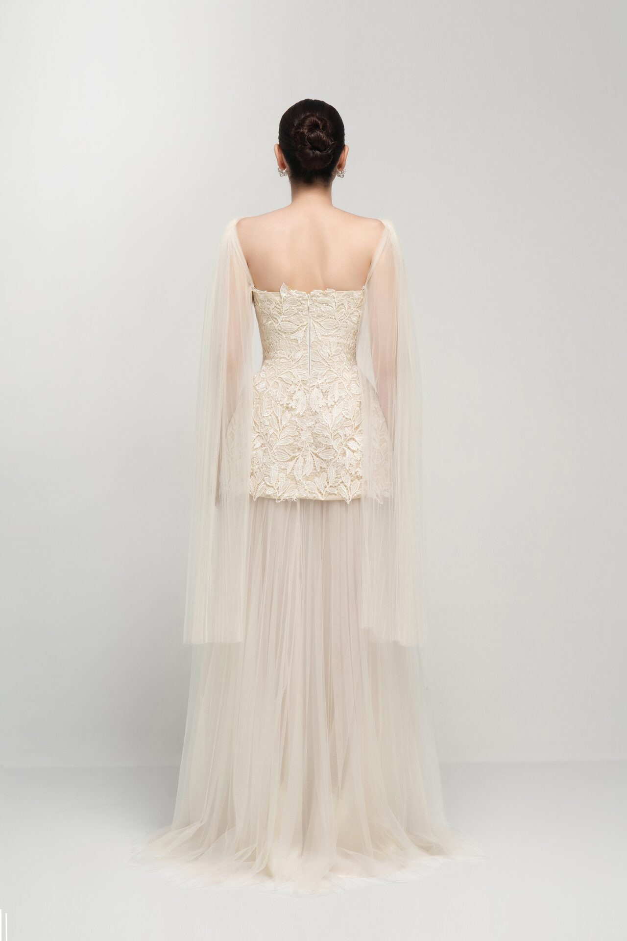 Hera lace mesh flared maxi dress