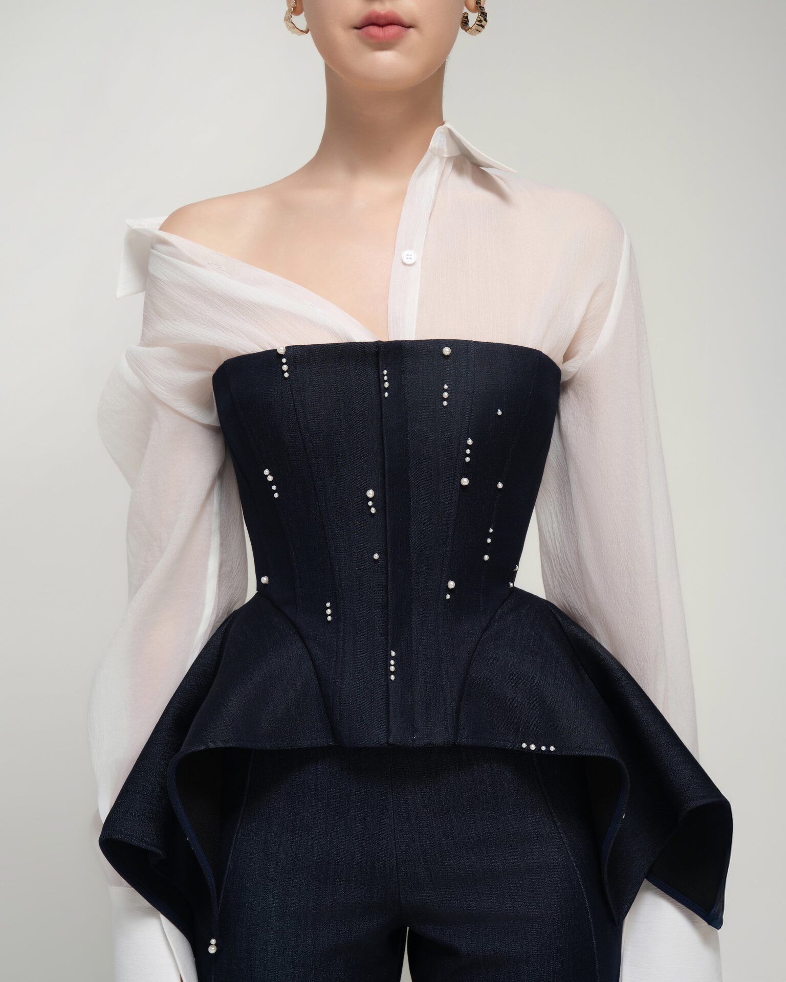 Julia Embellished denim peplum top