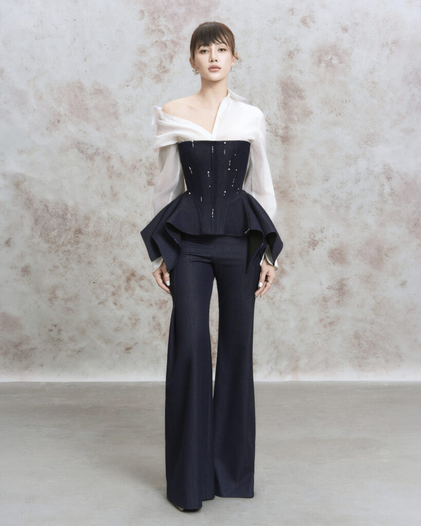 Julia Embellished denim peplum top