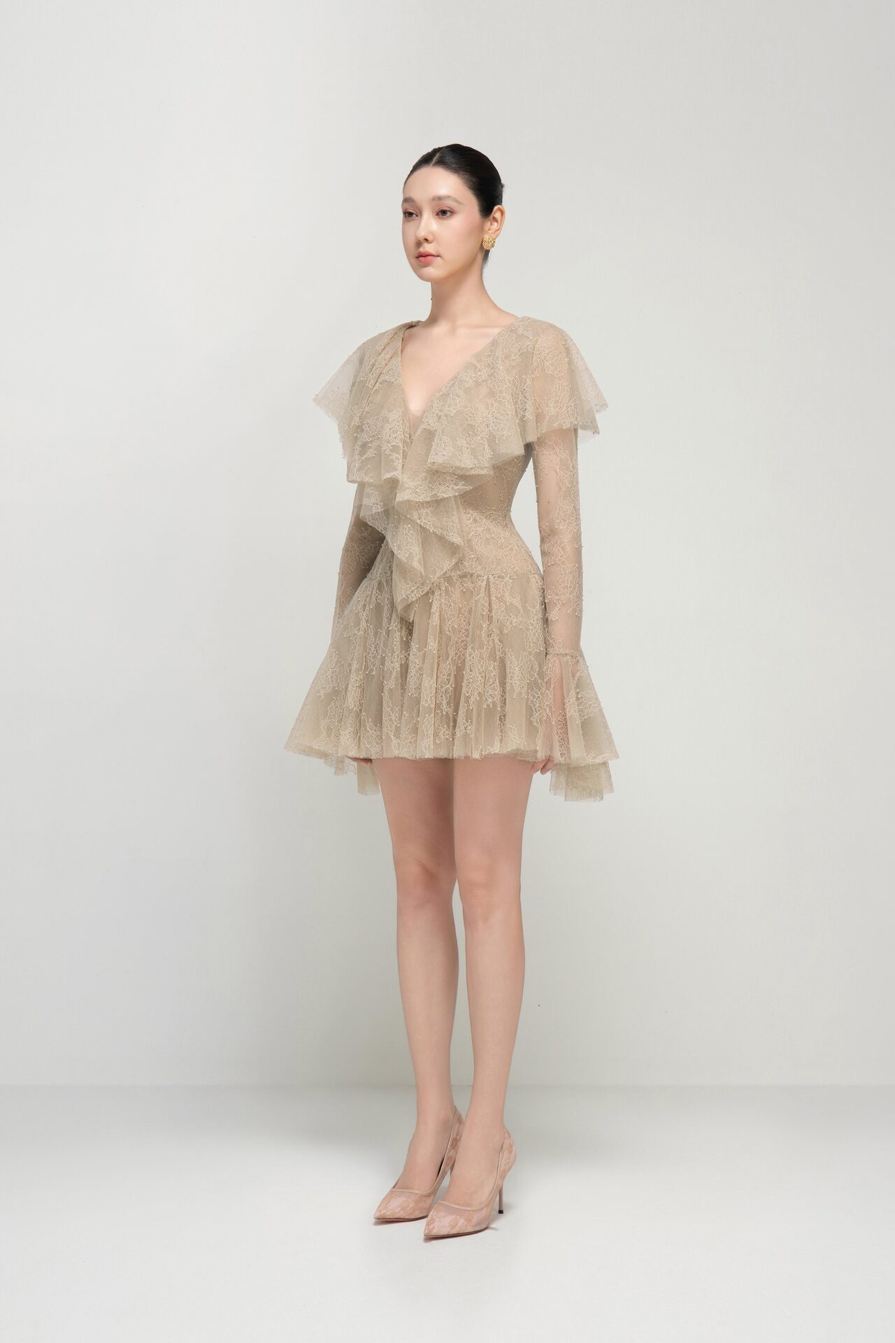 Laurel ruffled lace mini dress