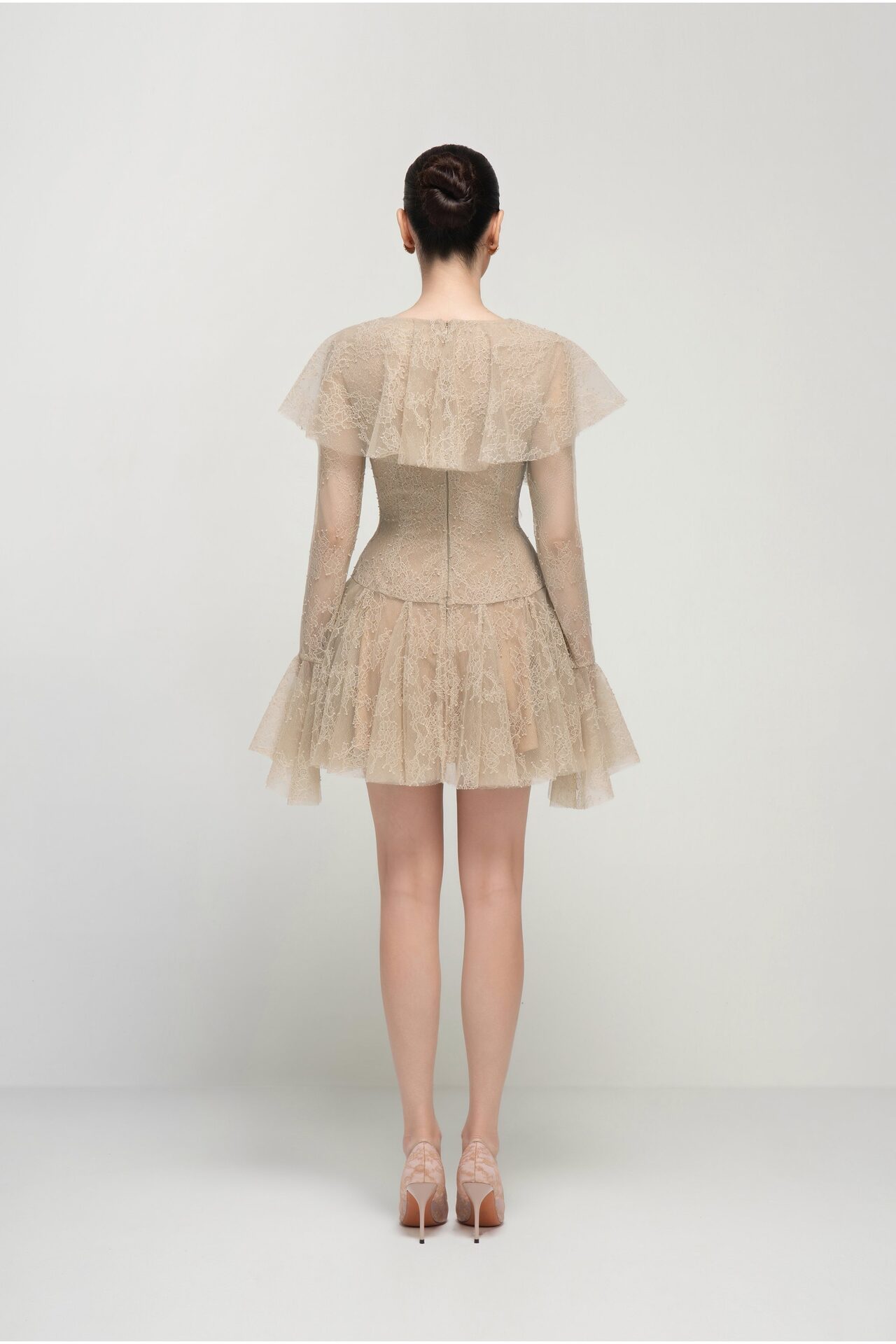 Laurel ruffled lace mini dress
