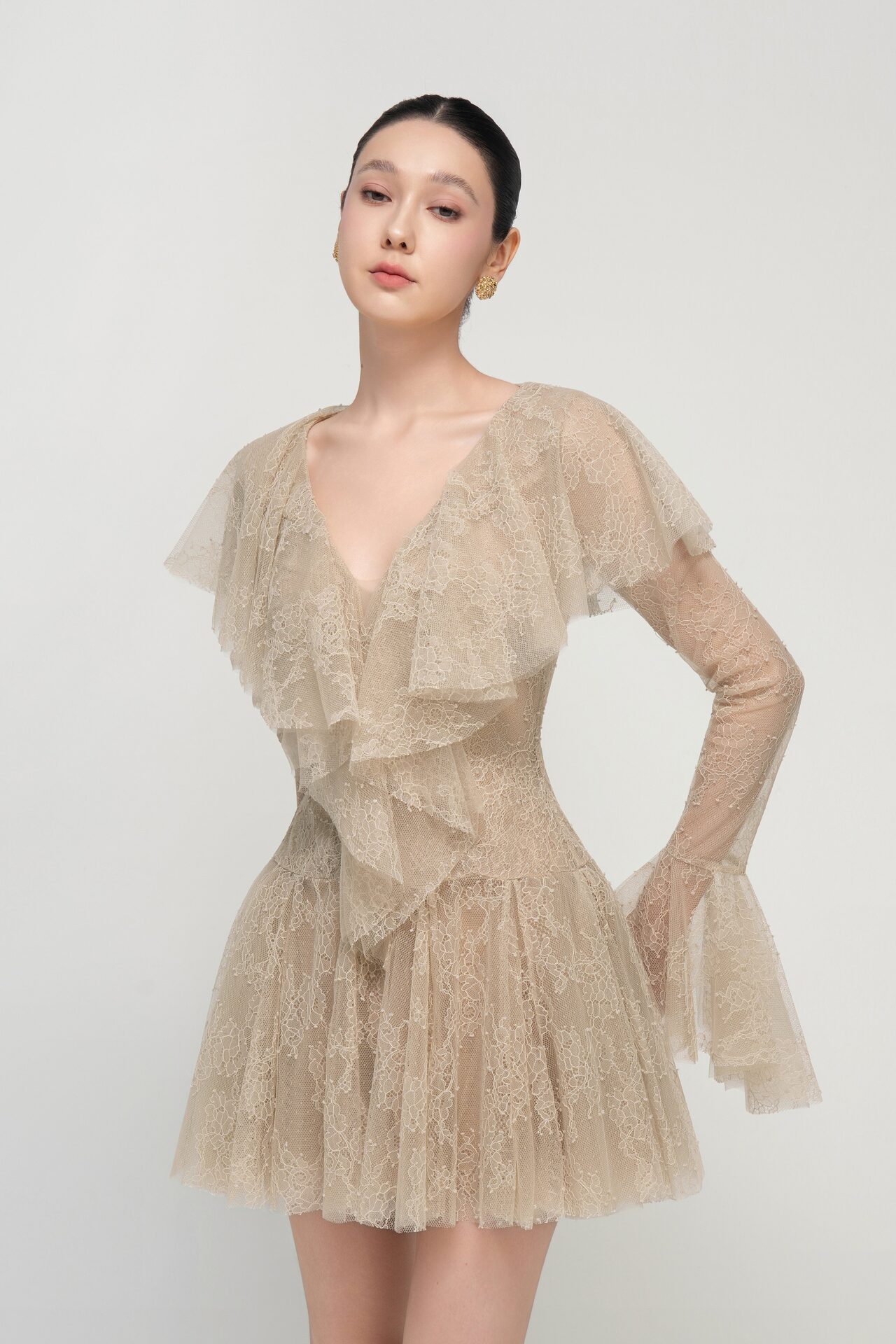 Laurel ruffled lace mini dress
