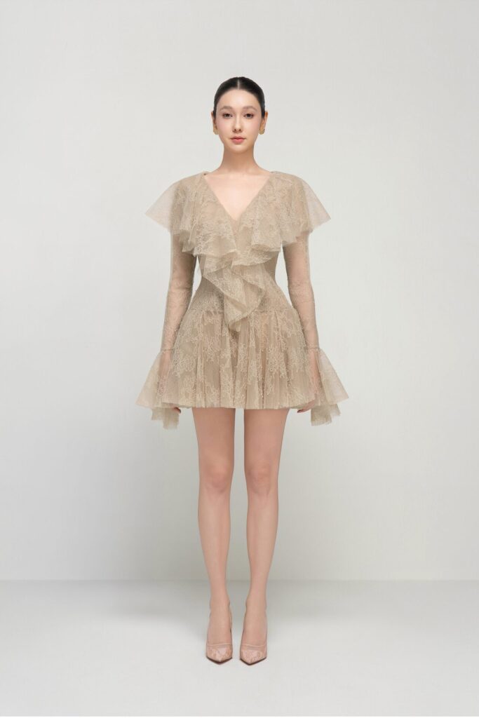 Laurel ruffled lace mini dress