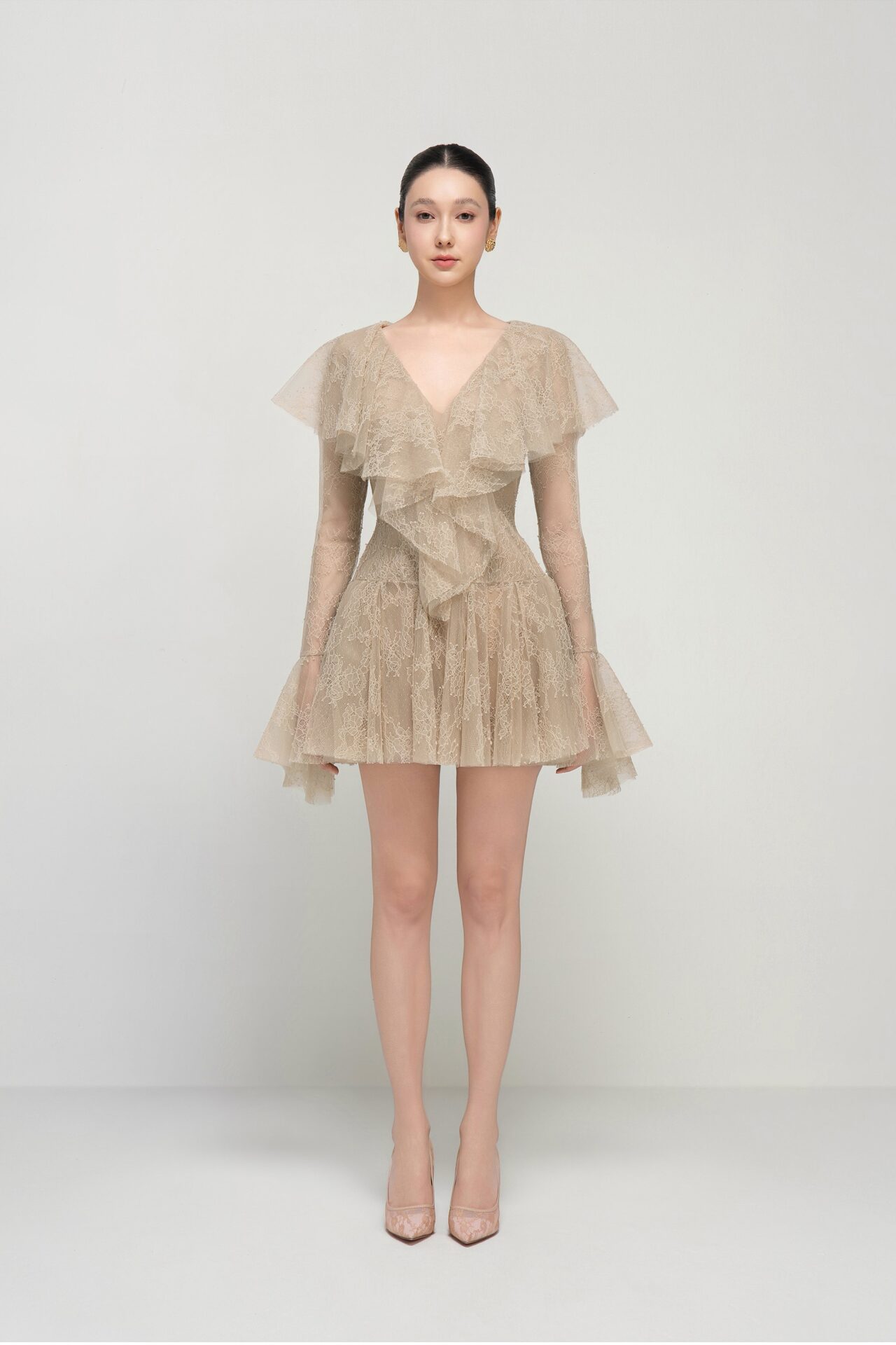 Laurel ruffled lace mini dress