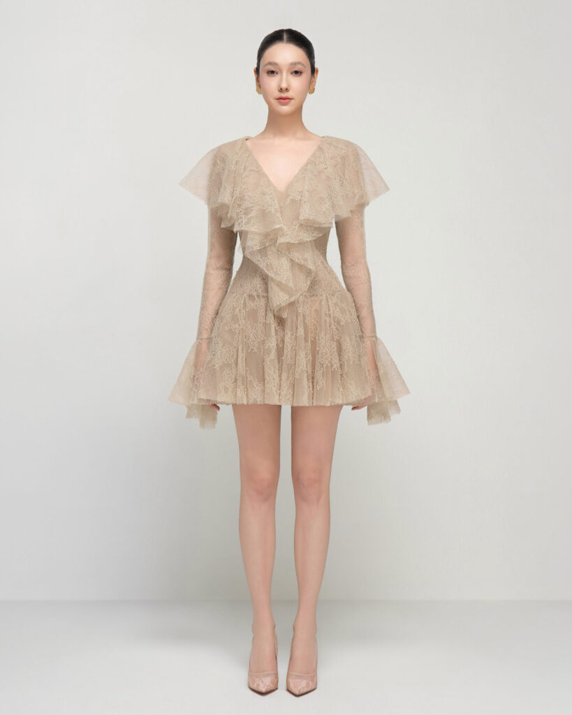 Laurel ruffled lace mini dress
