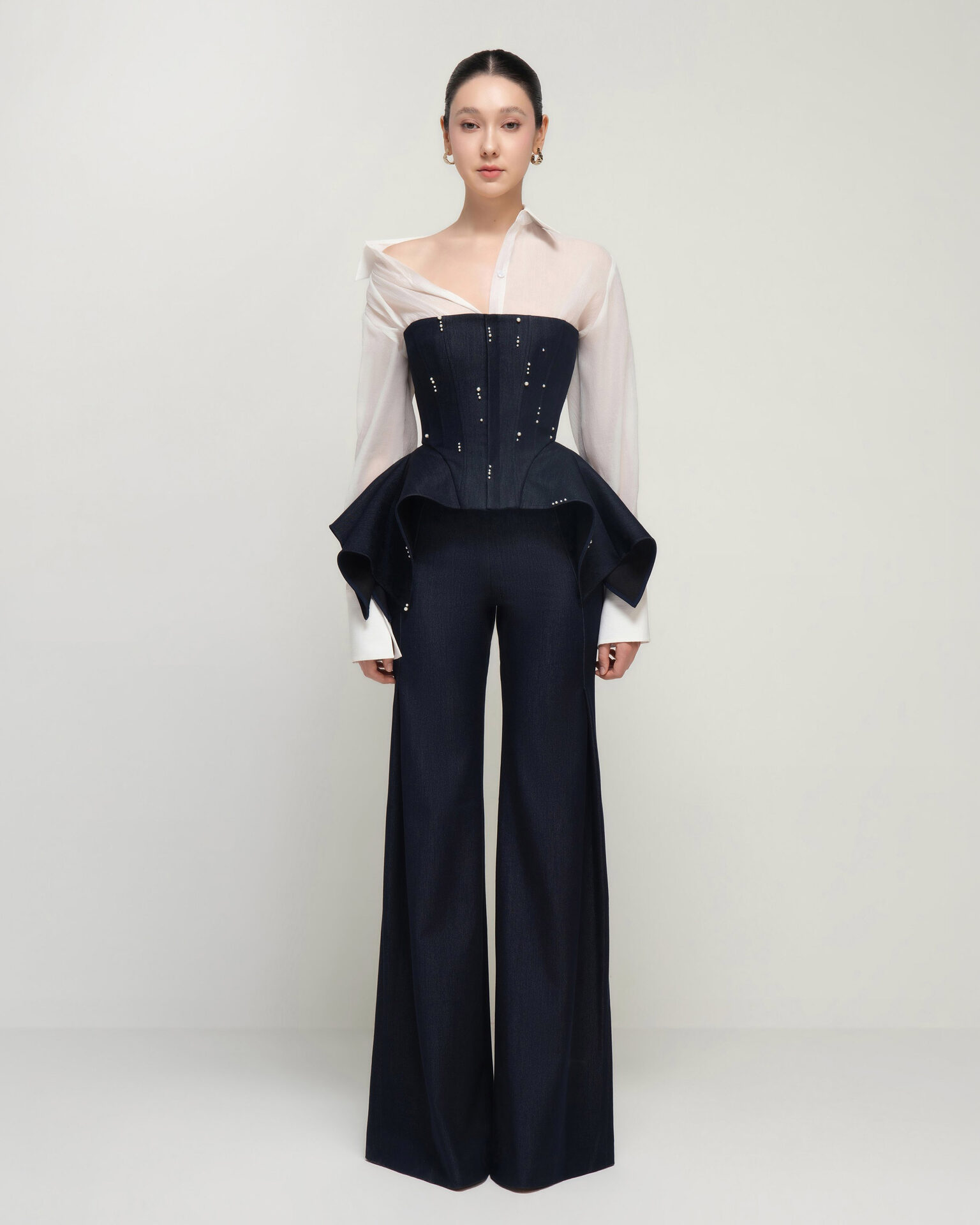 Perry pleated flare jeans