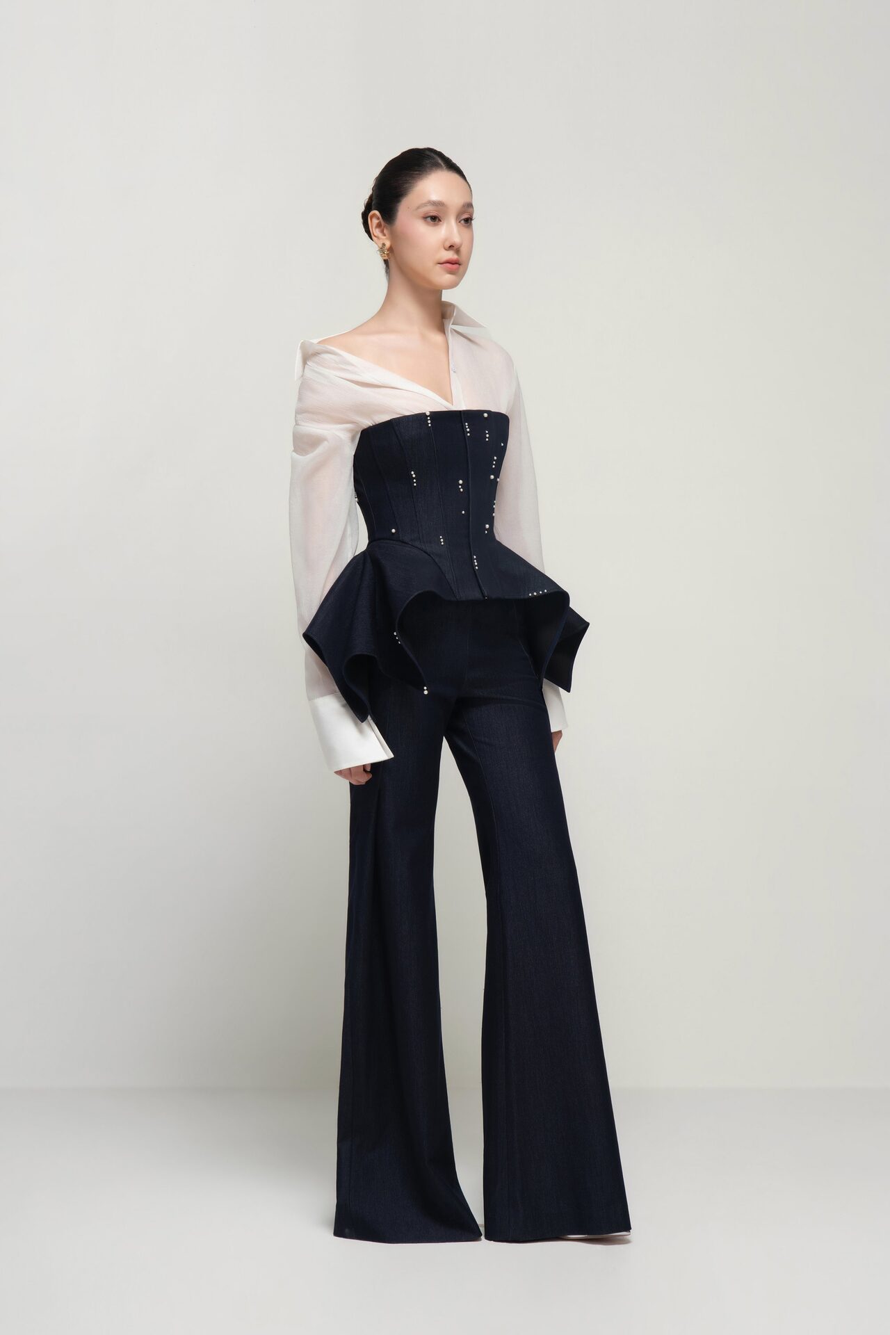 Perry pleated flare jeans