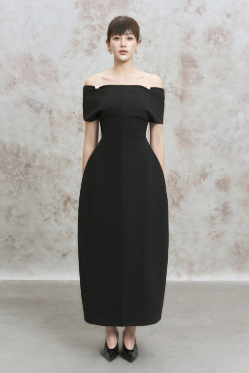 Taylor off-shoulder sculpted midi dress