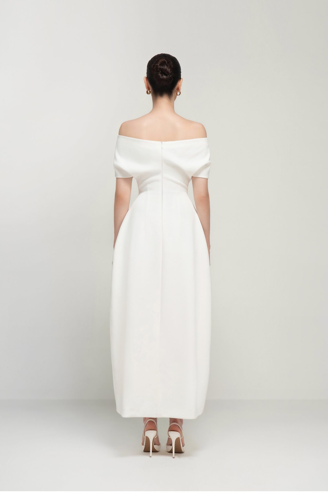 Taylor off-shoulder sculpted midi dress