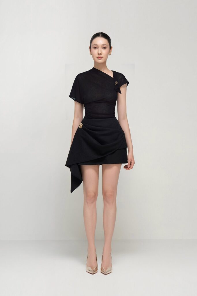 Vollachia asymmetric draped skirt